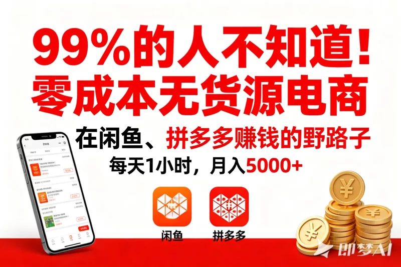 95%的人不知道！零成本无货源电商，在闲鱼、拼多多赚钱的野路子，每天1小时，月入5000+-聚林创库