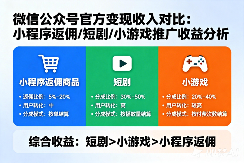 微信公众号官方变现：小程序返佣商品、短剧、小游戏，哪个推广更赚钱！-聚林创库