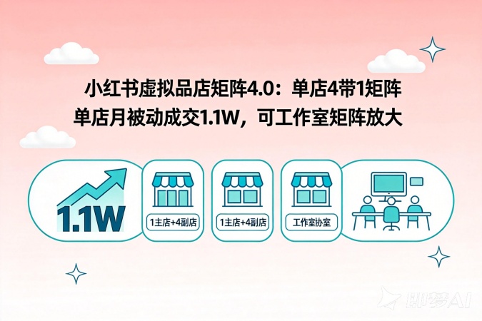 小红书虚拟品店矩阵4.0：单店4带1矩阵，单店月被动成交1.1W，可工作室矩阵放大-聚林创库