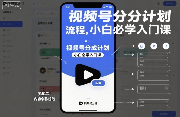 视频号分成计划实操流程，小白必学入门课-聚林创库