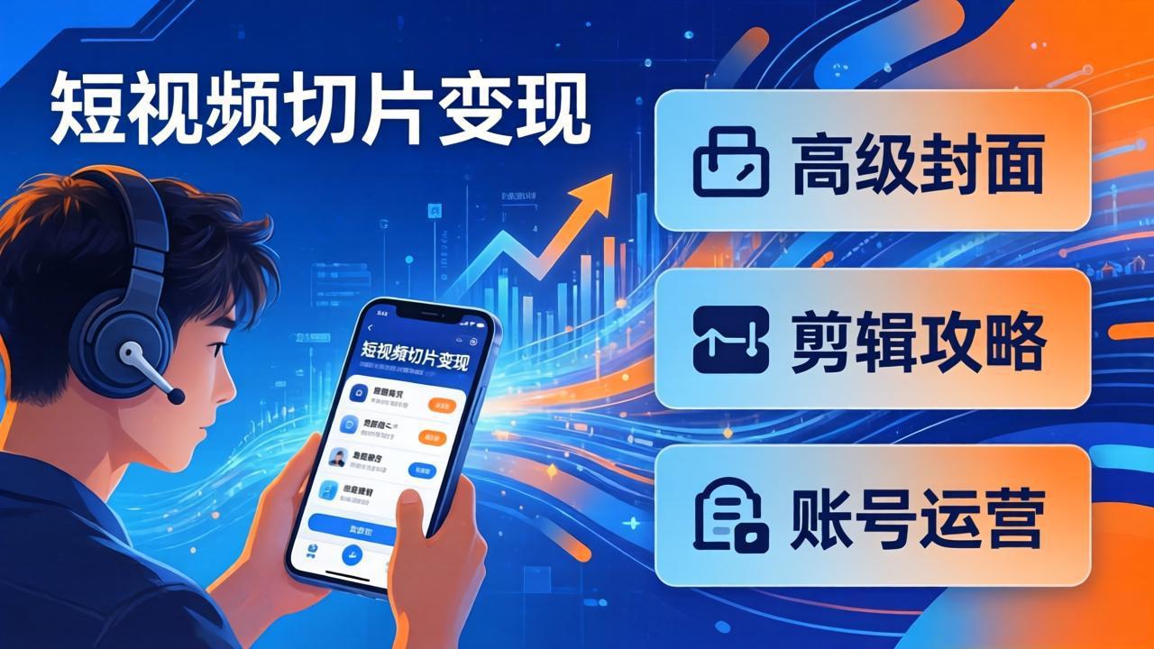 短视频切片变现速成班2.0：高级封面+剪辑攻略+账号运营，0基础小白快速入局副业-聚林创库